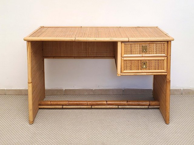 Vintage Italian Desk in Bamboo and Rattan by Dal Vera 1960s for