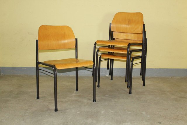 Mid Century Stackable Chair in Wood for sale at Pamono