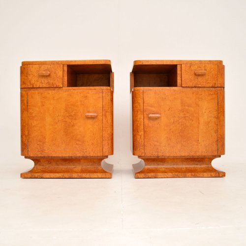 Schwedische Art Deco Nachtschränke aus Vogelaugenahorn, 1920er, 2er Set ...