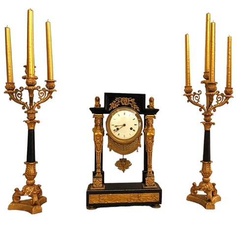 Ancienne Pendule Horloge Mécanique JAPY Et Ses 2 Bougeoirs Chandeliers 09 Hcwn