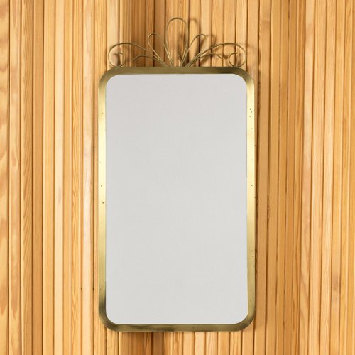 Vintage Brass Wall Mirror from Ystad Metall, 1940s for sale at Pamono