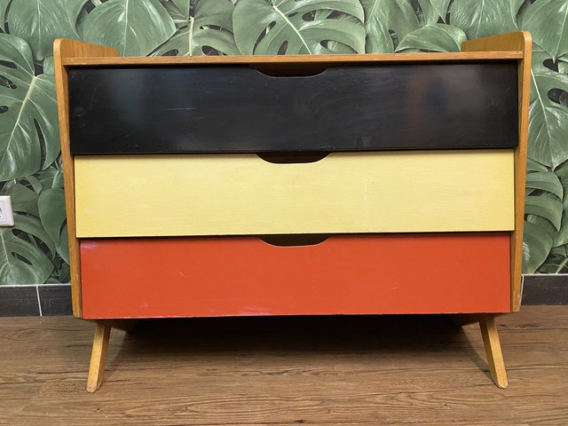 Mid-Century German Red, Yellow and Black Formica Shoe Cabinet
