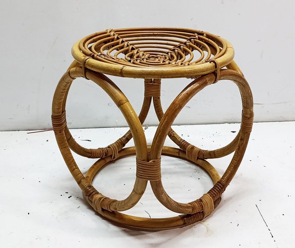Rattan Round Stool, 1970s for sale at Pamono