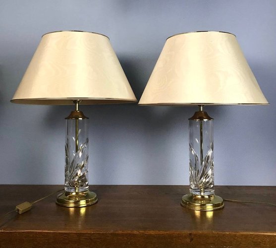 Vintage Gold Plated Brass and Crystal Table Lamps from Nachtmann