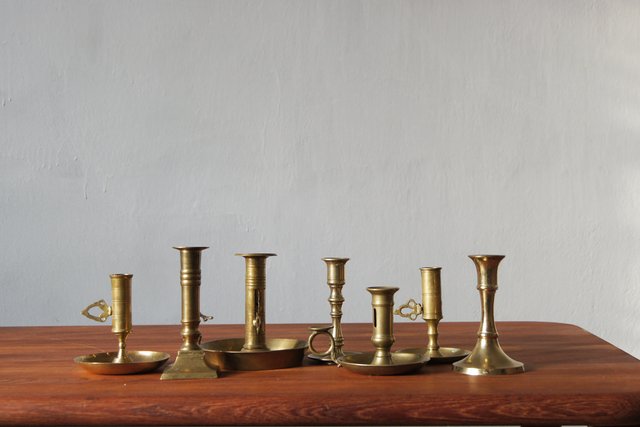 Vintage Brass Candlesticks, 1960s, Set of 7