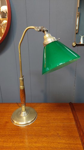 Lampe De Bureau Ministre – Abat-jour Vert Et Structure Laiton Poli – Style Anglais