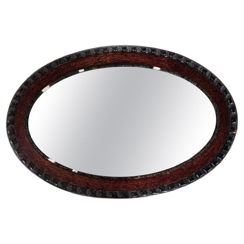 Oval Mirror with Dark Wood Frame, 1920s for sale at Pamono