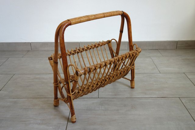 Portariviste In Vimini Naturale - Fatto A Mano In Europa, Design Vintage, Con Manici, Dimensioni 41x29x24/26 Cm, Per Soggiorno, Ufficio