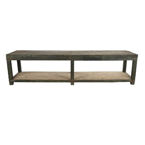 Large Teak Worktable with Green Patina for sale at Pamono