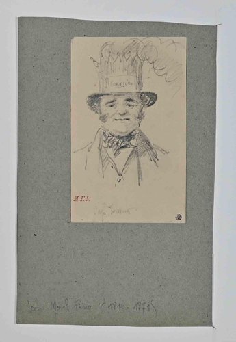 Léon Morel-Fatio, Uomo con cappello a cilindro, Disegno a matita, XIX  secolo in vendita su Pamono