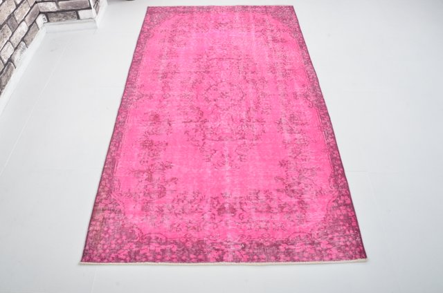 Pink Oushak Living Room Overdyed Rug for sale at Pamono