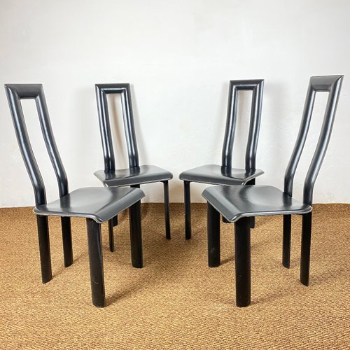 【4脚セット】YCAMI イタリア製 高級 ハイバック チェア Regia Regia Chairs by Antonello Mosca for Ycami Collection, 1980s, Set