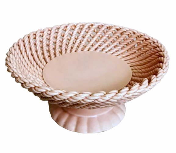 Centrotavola Ovale In Ceramica Smaltata Color Tortora – 40 Cm Con Rilievi Ondulati Per Tavolo E Consolle