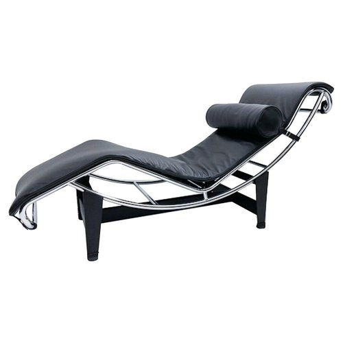LC4 Chaise Lounge in Black Leather by Le Corbusier for Cassina, 1980s