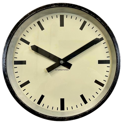 Black Industrial Factory Wall Clock from International, 1950s for