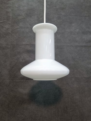 Suspension Vintage Holmegaard En Opaline Et Teck - Danemark 1960
