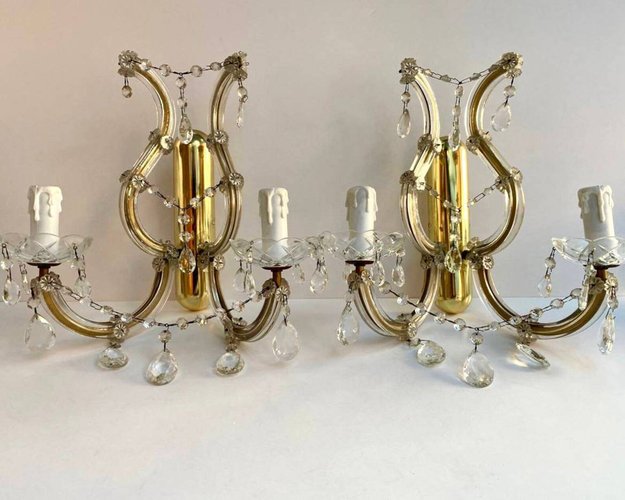 Paited Crystal Wall Lights in the style of Maria Theresa from Massive Belgium, 1980s, Set of 2 for sale at Pamono