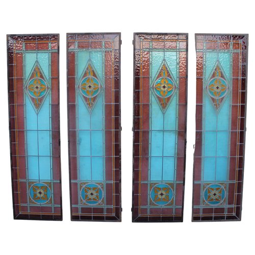 Italian Stained Glass Window Panels, 1890s, Set of 4 for sale at Pamono