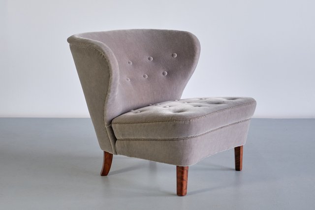 Grauer Sessel aus Mohair Samt & Birke von Gösta Jonsson, Schweden