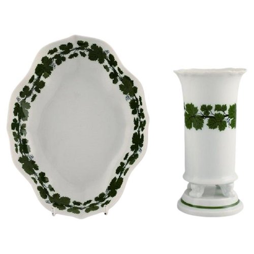 Grne Efeu Vine Vase und Schale aus handbemaltem Porzellan von Meissen,  1940er, 2er Set bei Pamono kaufen