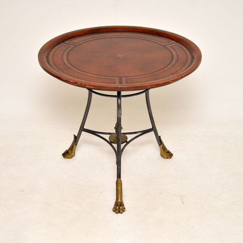 Vintage Leather Top Side Table, 1950s for sale at Pamono