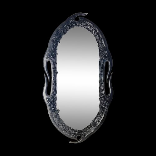  Art Nouveau Wavy Leather Wrapped Mirror, 1950s for sale at Pamono