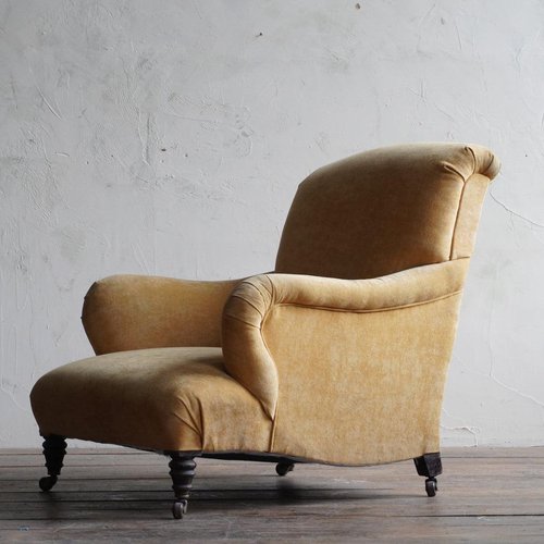 Yellow Velvet Armchair in the style of Howard for sale at Pamono