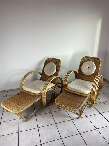 Bamboo Rattan Lounge Chairs in the style of Paul Frankl 1970s Set of 2