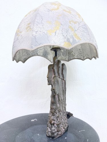 Brutalistic Sculptural Table Lamp Person Group with Umbrella, 1980s for ...