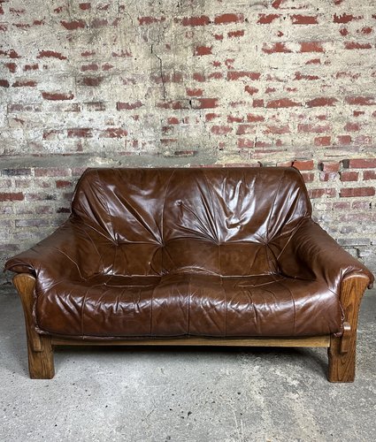 Leather couch sale with wood frame