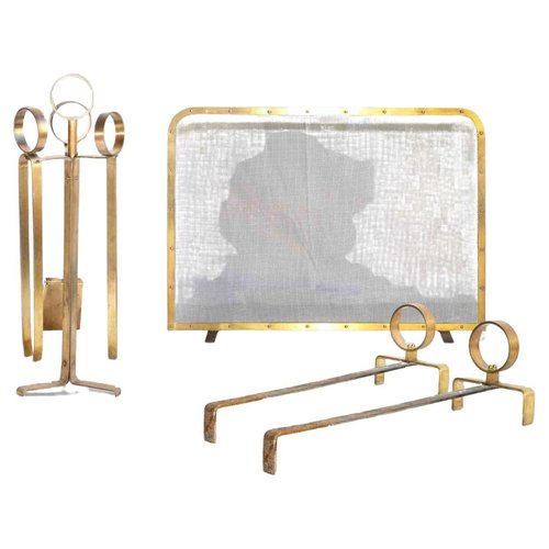 Brass Fireplace Accessories, Mid20th Century, Set of 6 for sale at Pamono