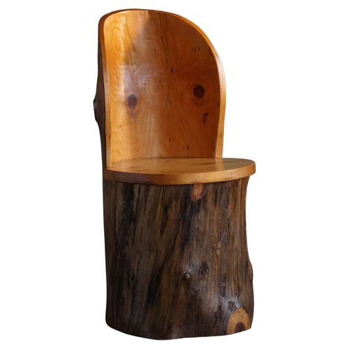 Modern Swedish Hand Carved Primitive Stump Chair in Pine, 1960s