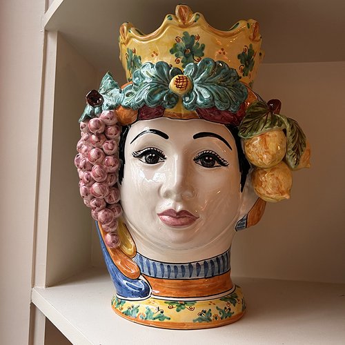 Große Les Siciliennes Frauenkopfvase mit Früchten von Popolo bei Pamono ...