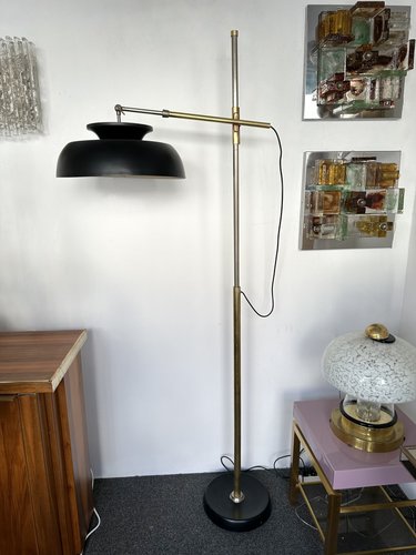 Mid Century Italian Brass Lacquered Metal Reading Floor Lamp from