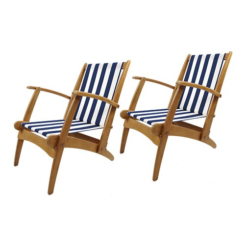 MidCentury Modern Gracias Lacquered Wooden Folding Deck Chairs, Set of