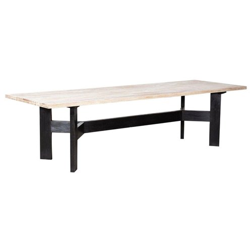 Large English Brutalist Dining Table in Ebonised and Bleached Pine