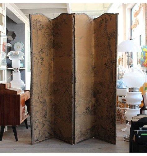 4 Panel Room Divider with Embroidered Tapestry England Late 1800s for sale at Pamono