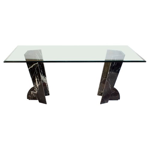 Modern Rectangular Glass Dining Table with Marble Base, 1970s for sale