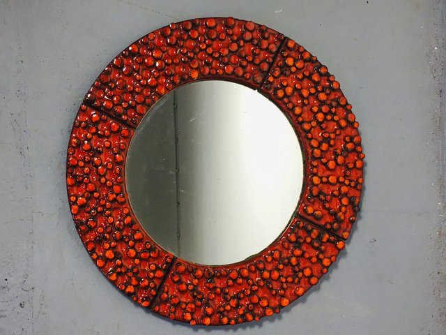 Miroir Rond En Céramique Oswald Tieberghien (milieu XXe, Multicolore)