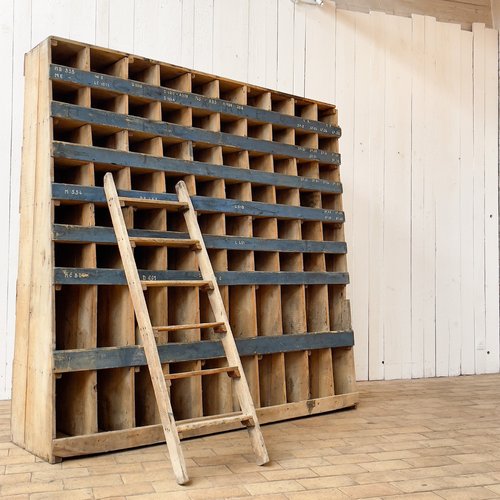 Large Wooden Locker with Ladder, 1930, Set of 2 for sale at Pamono