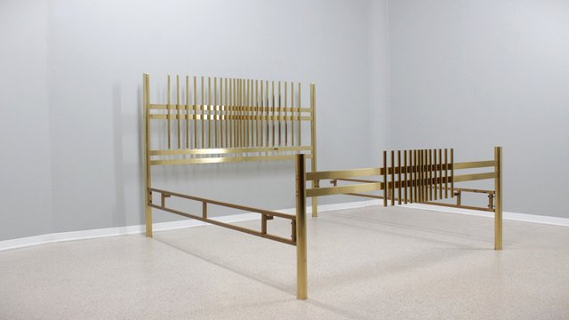 Vintage Golden Brass Bed attributed to Luciano Frigerio 1970s for