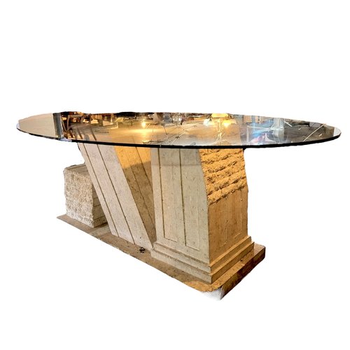 Geometric Dining Table in False Stone & Wood Structure for sale at Pamono