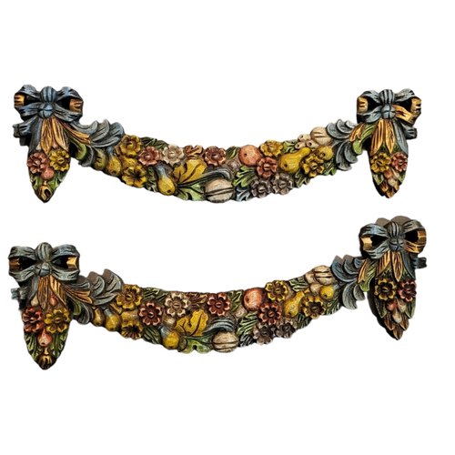 Spanish Polychrome & Polychrome Wooden Garlands, 1950s, Set of 2 for