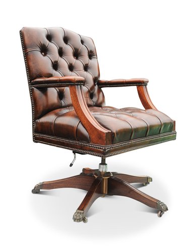 Antique Swivel Desk Chair in Polished Brown Leather, 1970s for sale at  Pamono