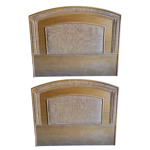 Vintage Rattan & Wood Headboards, Spain, 1980s, Set of 2 for sale at Pamono