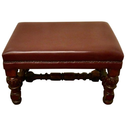 Large Victorian Oak and Leather Library Stool, 1870s for sale at Pamono