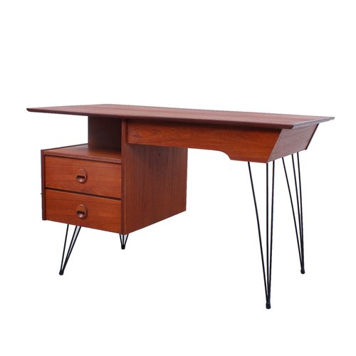 Teak Hairpin Writing Desk by Louis Van Teeffelen for Webe 1950s