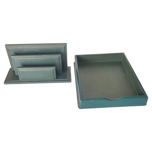 Jacques Adnet Saddle Leather Desk In/Out Tray Organizer Jacques Adnet Saddle Leather Desk In/Out Tray Organizer