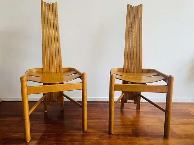 Vintage Brutalist Curved Oak Dining Chairs from Allmilmö, 1980s