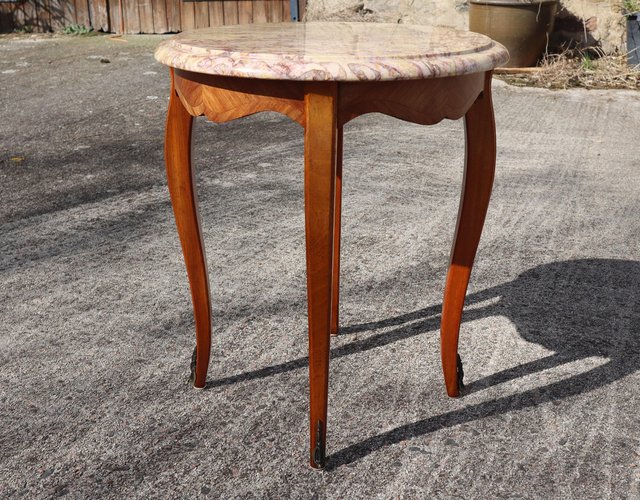 Vintage French Round Marble Wood Coffee Table for sale at Pamono